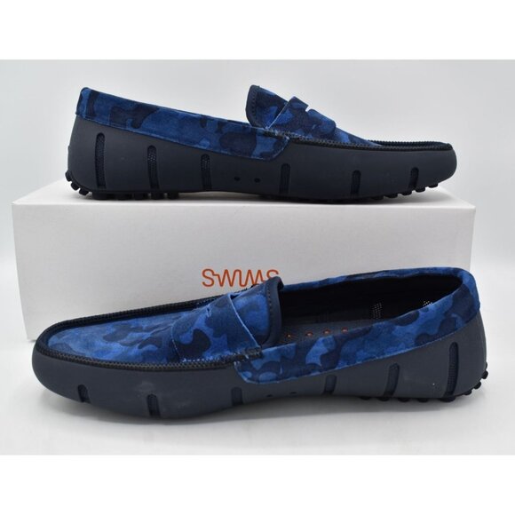 SWIMS Men Size 10 Luxe Navy Blue Camo Camouflage Driver Shoe Penny Loafers - Picture 9 of 11